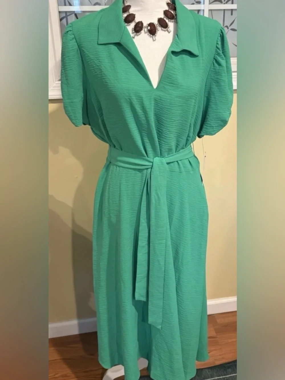 DKNY Green Belted V-Neck Women's Dress Size 16 - Picture 1 of 8